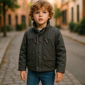 GAP KIDS Black Cargo Jacket Boys XS 4T 5T Barn Coat Plaid Lining Cotton